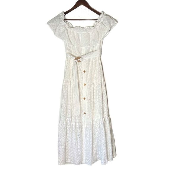 Zara White Openwork Embroidered Midi Dress - Picture 2 of 6